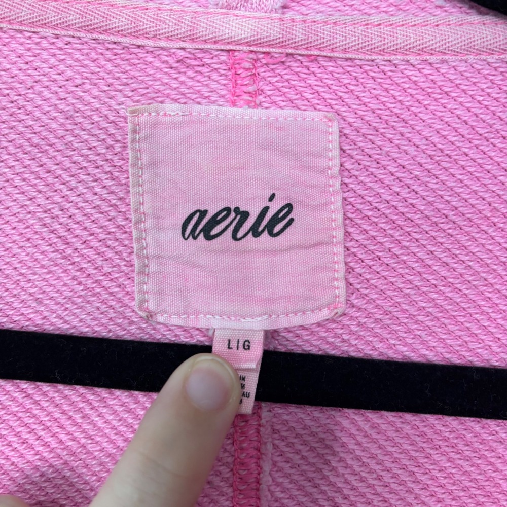 Aerie Pink Cropped Sweatshirt Waffle Knit Boxy Pullover Large - Picture 3 of 4